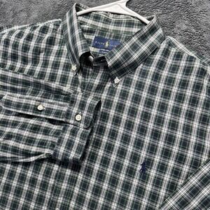Ralph Lauren Button Down Shirt Mens 2XL Green Blue Plaid Classic Fit Long Sleeve